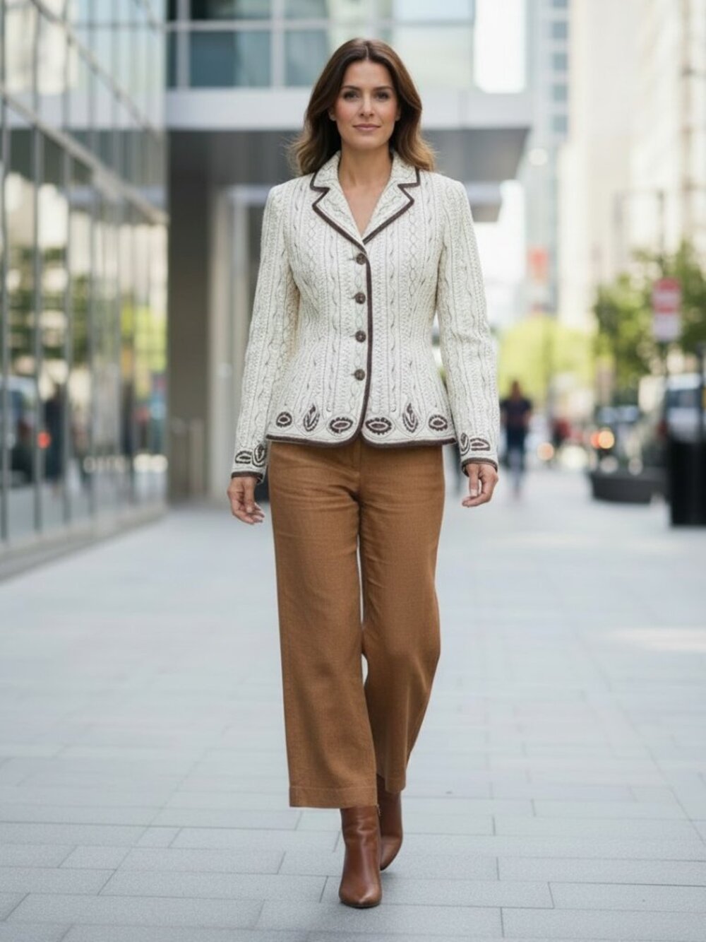 Embroidered Tahari Cotton Jacket Brown Measures Size S (6)